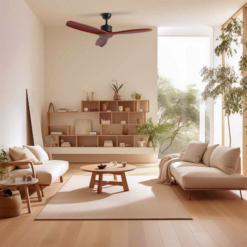 ZEVENTI - Ventilador de techo CUENCA Wi-Fi Tuya negro/roble + mando a distancia