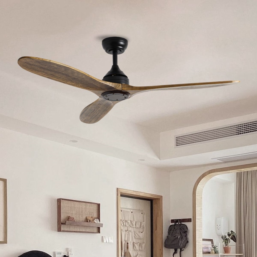 ZEVENTI - Ventilador de techo LAURIA Wi-Fi Tuya negro/roble + control remoto