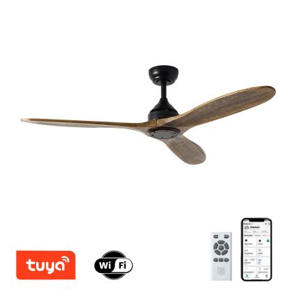 ZEVENTI - Ventilador de techo LAURIA Wi-Fi Tuya negro/roble + mando a distancia