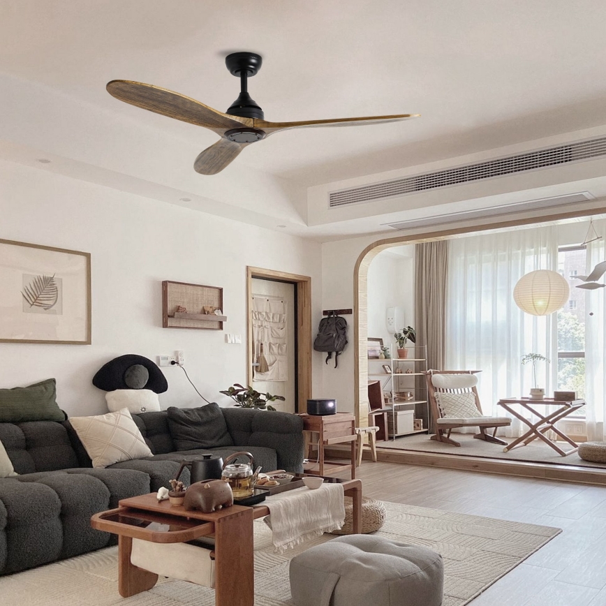 ZEVENTI - Ventilador de techo LAURIA Wi-Fi Tuya negro/roble + mando a distancia