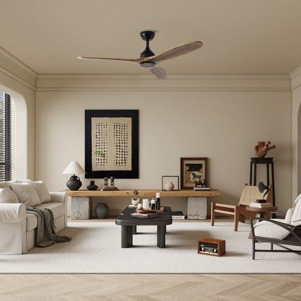 ZEVENTI - Ventilador de techo LAURIA Wi-Fi Tuya negro/roble + mando a distancia