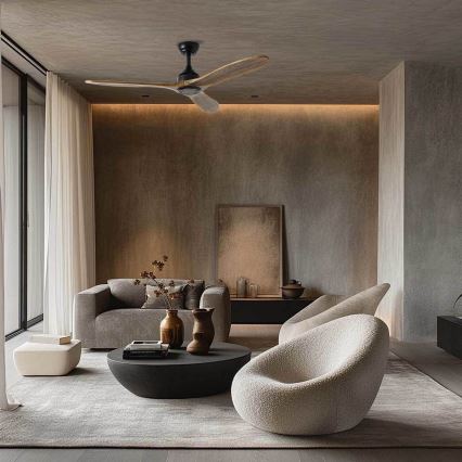 ZEVENTI - Ventilador de techo LAURIA Wi-Fi Tuya negro/roble + mando a distancia