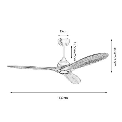 ZEVENTI - Ventilador de techo LAURIA Wi-Fi Tuya negro/roble + mando a distancia