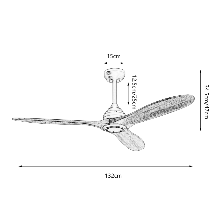 ZEVENTI - Ventilador de techo LAURIA Wi-Fi Tuya negro/roble + mando a distancia