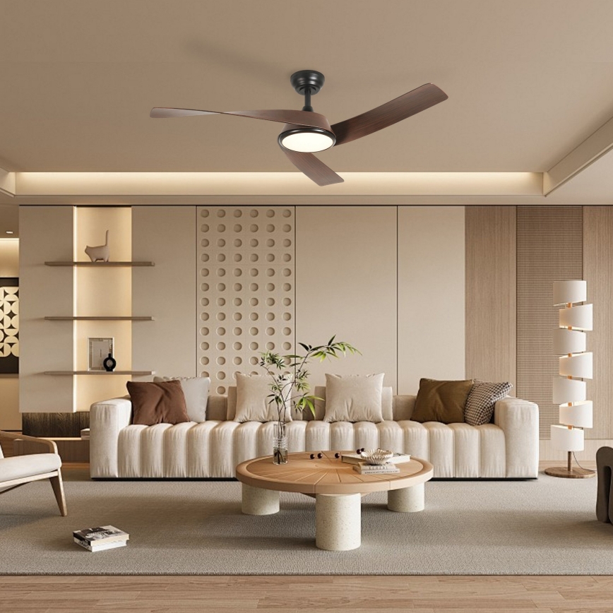 ZEVENTI - Ventilador de techo LED regulable AERYS LED/24W/230V 3000/4000/6000K Wi-Fi Tuya negro/nogal + mando a distancia