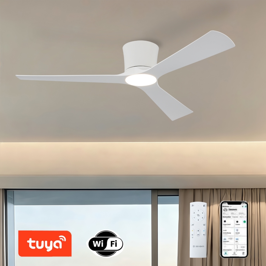 ZEVENTI - Ventilador de techo LED regulable AUREX LED/24W/230V 3000/4000/6000K Wi-Fi Tuya blanco + mando a distancia