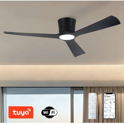 ZEVENTI - Ventilador de techo LED regulable AUREX LED/24W/230V 3000/4000/6000K Wi-Fi Tuya negro + mando a distancia