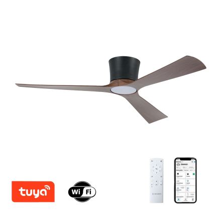ZEVENTI - Ventilador de techo LED regulable AUREX LED/24W/230V 3000/4000/6000K Wi-Fi Tuya negro/nogal + mando a distancia