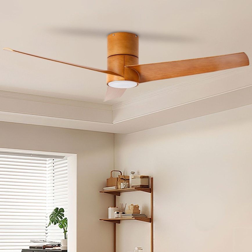 ZEVENTI - Ventilador de techo LED BARROSA LED/18W/230V 3000/4000/6000K Wi-Fi Tuya marrón + mando a distancia