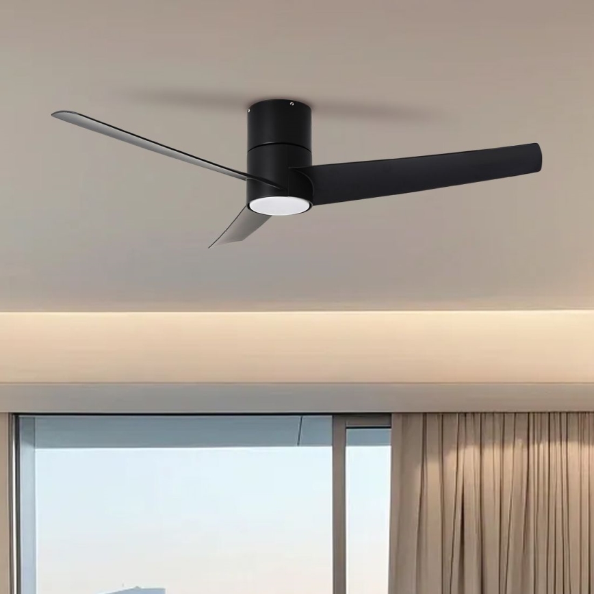 ZEVENTI - Ventilador de techo LED BARROSA LED/18W/230V 3000/4000/6000K Wi‑Fi Tuya negro + mando a distancia