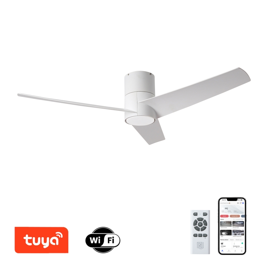 ZEVENTI - Ventilador de techo LED BARROSA LED/18W/230V 3000/4000/6000K Wi-Fi Tuya blanco + mando a distancia