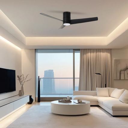ZEVENTI - Ventilador de techo LED BARROSA LED/18W/230V 3000/4000/6000K Wi-Fi Tuya negro + control remoto