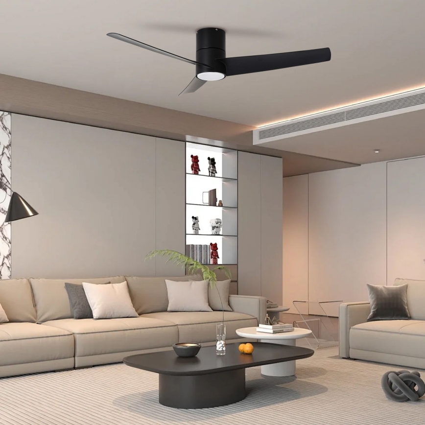 ZEVENTI - Ventilador de techo LED BARROSA LED/18W/230V 3000/4000/6000K Wi-Fi Tuya negro + control remoto