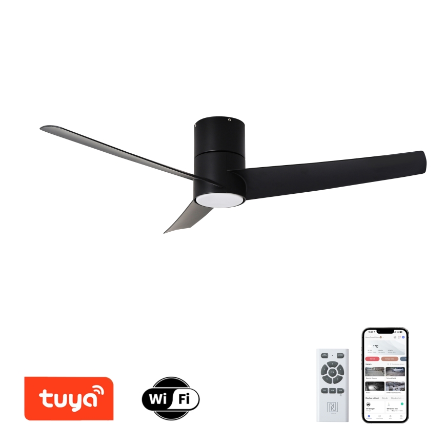 ZEVENTI - Ventilador de techo LED BARROSA LED/18W/230V 3000/4000/6000K Wi‑Fi Tuya negro + mando a distancia