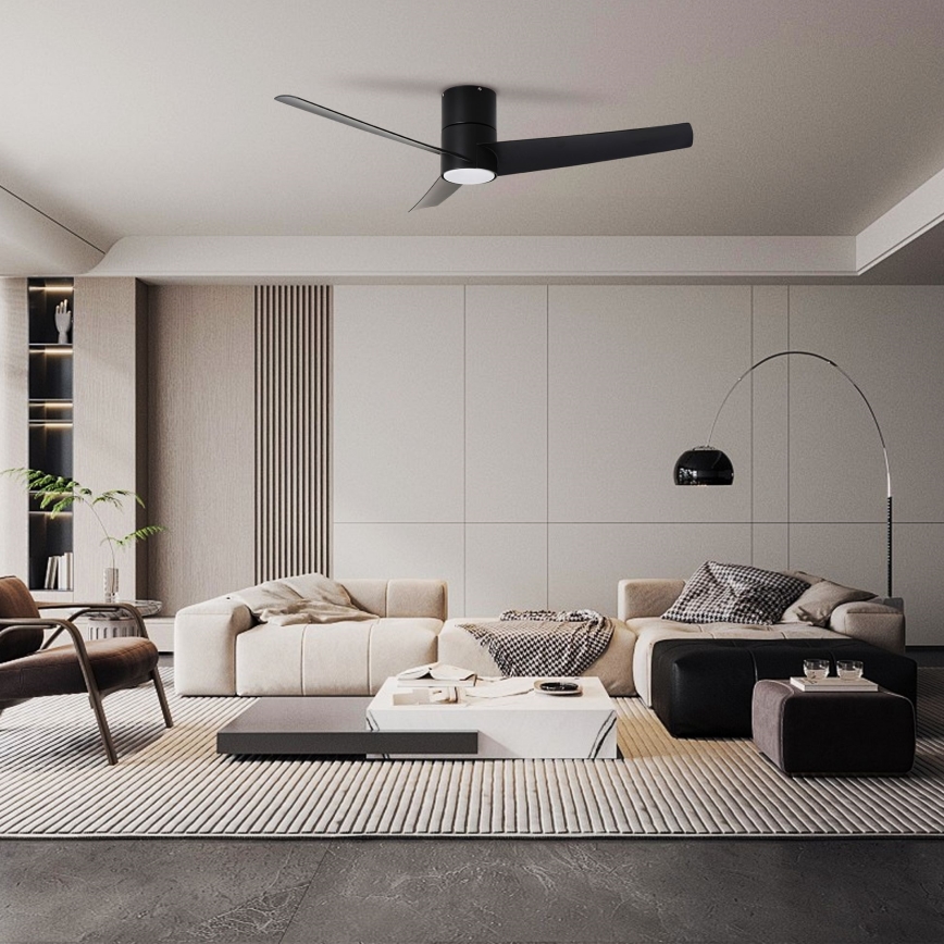 ZEVENTI - Ventilador de techo LED BARROSA LED/18W/230V 3000/4000/6000K Wi‑Fi Tuya negro + mando a distancia