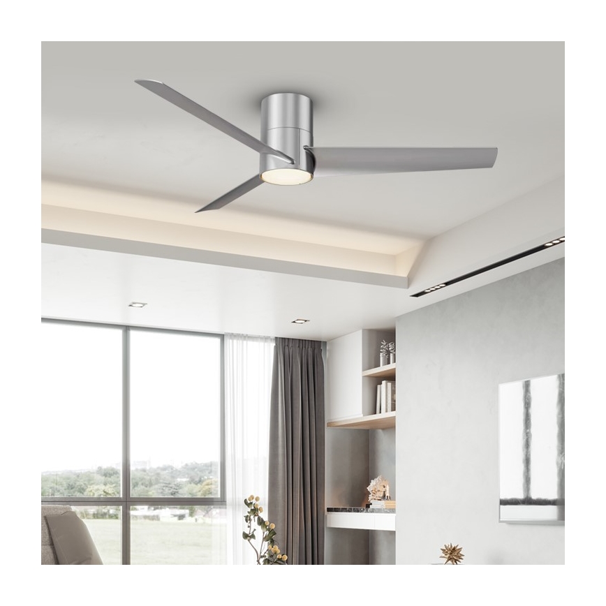 ZEVENTI - Ventilador de techo LED BARROSA LED/18W/230V 3000/4000/6000K Wi-Fi Tuya cromado mate + mando a distancia
