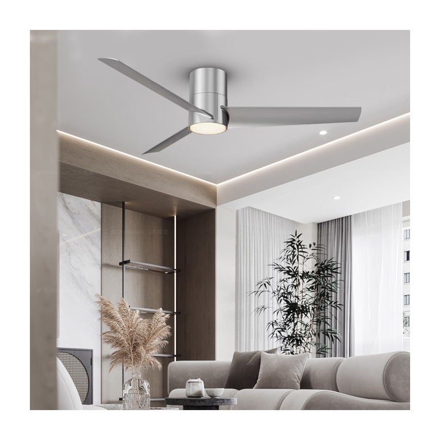 ZEVENTI - Ventilador de techo LED BARROSA LED/18W/230V 3000/4000/6000K Wi-Fi Tuya cromado mate + mando a distancia