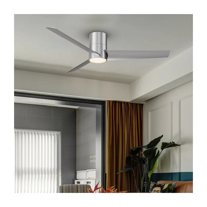 ZEVENTI - Ventilador de techo LED BARROSA LED/18W/230V 3000/4000/6000K Wi-Fi Tuya cromado mate + mando a distancia