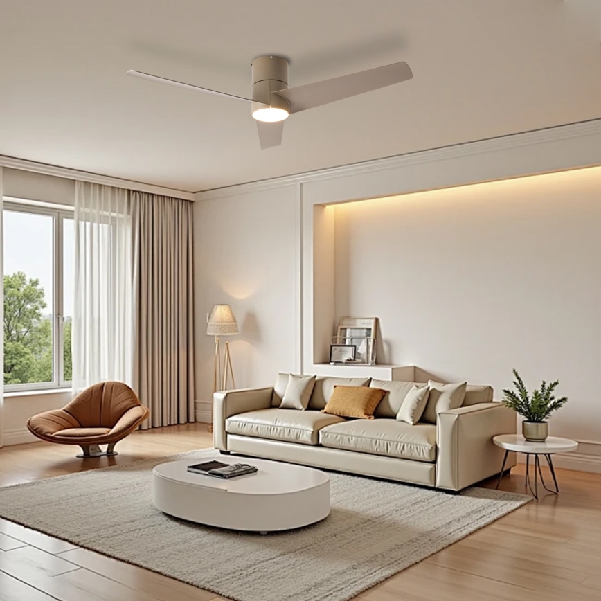 ZEVENTI - Ventilador de techo LED BARROSA LED/18W/230V 3000/4000/6000K Wi-Fi Tuya beige + mando a distancia