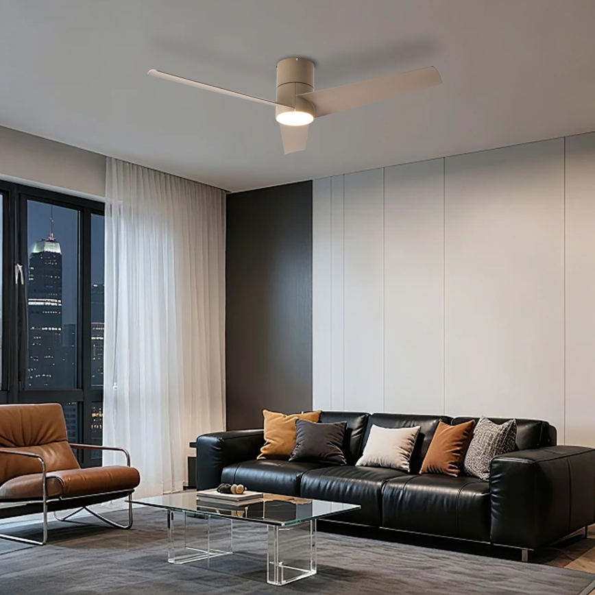 ZEVENTI - Ventilador de techo LED BARROSA LED/18W/230V 3000/4000/6000K Wi-Fi Tuya beige + mando a distancia