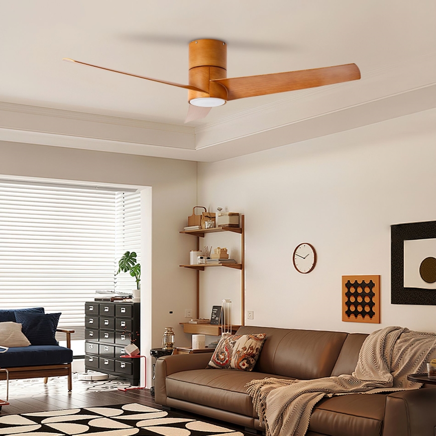 ZEVENTI - Ventilador de techo LED BARROSA LED/18W/230V 3000/4000/6000K Wi-Fi Tuya marrón + mando a distancia