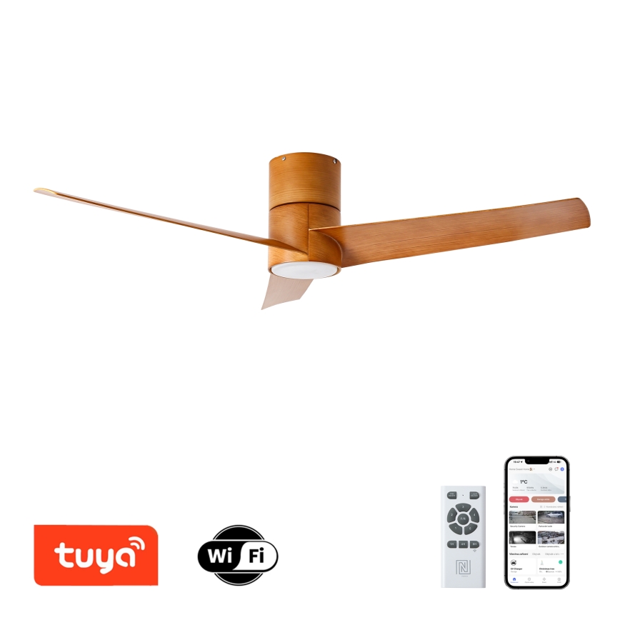 ZEVENTI - Ventilador de techo LED BARROSA LED/18W/230V 3000/4000/6000K Wi-Fi Tuya marrón + mando a distancia