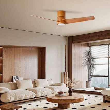 ZEVENTI - Ventilador de techo LED BARROSA LED/18W/230V 3000/4000/6000K Wi-Fi Tuya marrón + mando a distancia