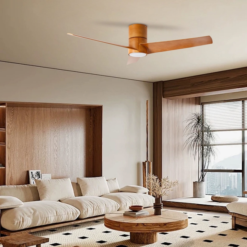 ZEVENTI - Ventilador de techo LED BARROSA LED/18W/230V 3000/4000/6000K Wi-Fi Tuya marrón + mando a distancia