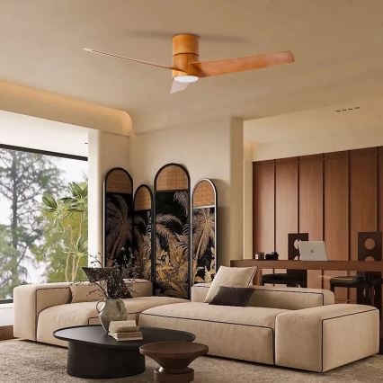 ZEVENTI - Ventilador de techo LED BARROSA LED/18W/230V 3000/4000/6000K Wi-Fi Tuya marrón + mando a distancia