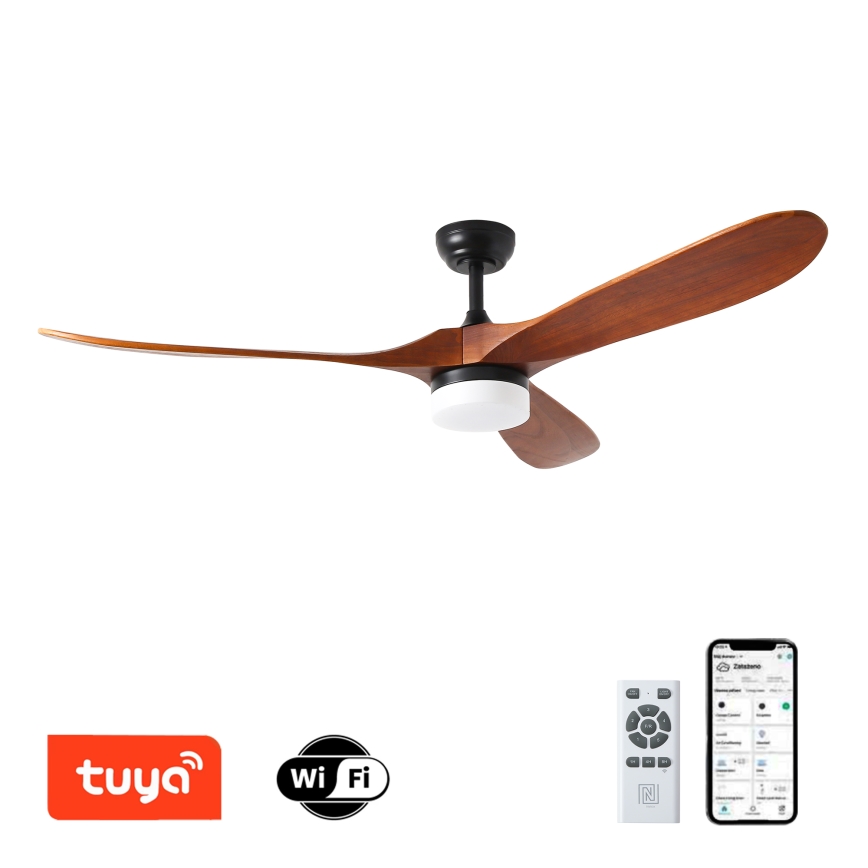 ZEVENTI - Ventilador de techo LED GINOSA LED/18W/230V 3000-6000K Wi-Fi Tuya negro/roble + mando a distancia