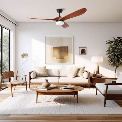 ZEVENTI - Ventilador de techo LED GINOSA LED/18W/230V 3000/4000/6000K Wi-Fi Tuya negro/roble + mando a distancia