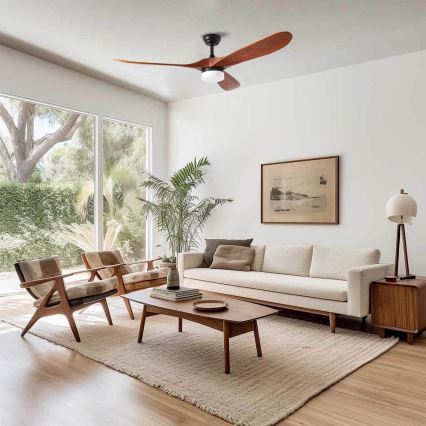 ZEVENTI - Ventilador de techo LED GINOSA LED/18W/230V 3000/4000/6000K Wi-Fi Tuya negro/roble + mando a distancia