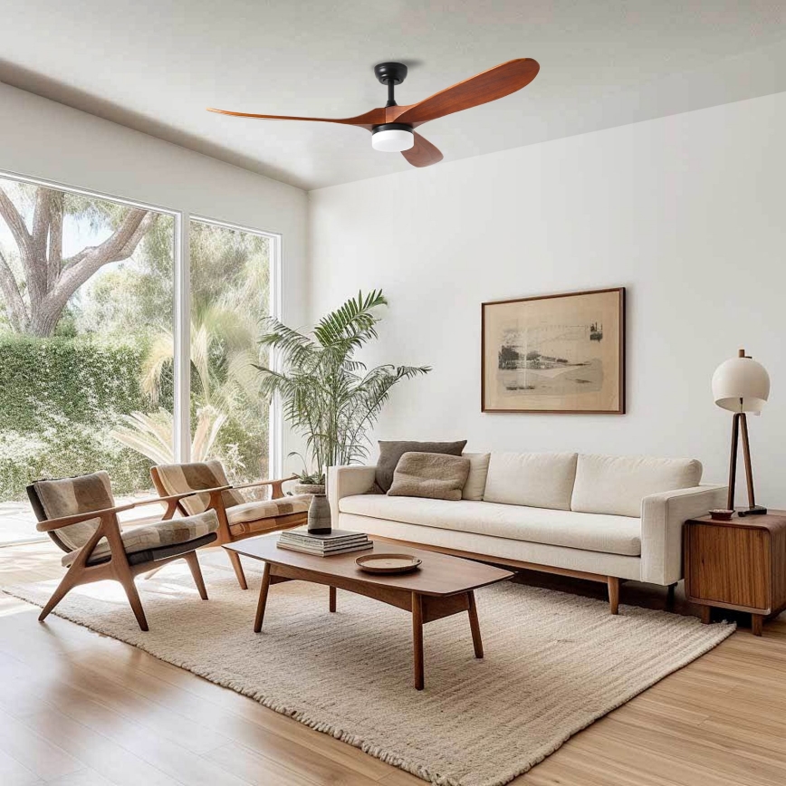 ZEVENTI - Ventilador de techo LED GINOSA LED/18W/230V 3000/4000/6000K Wi-Fi Tuya negro/roble + mando a distancia