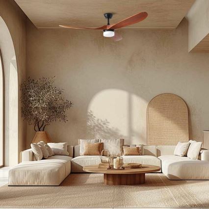 ZEVENTI - Ventilador de techo LED GINOSA LED/18W/230V 3000/4000/6000K Wi-Fi Tuya negro/roble + mando a distancia