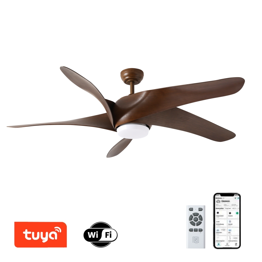 ZEVENTI - Ventilador de techo LED regulable LUCCA LED/18W/230V 3000-6000K Wi-Fi Tuya marrón + control remoto
