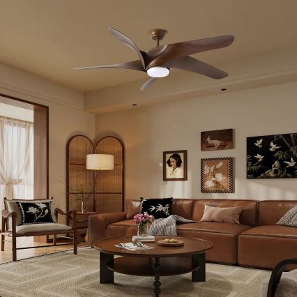 ZEVENTI - Ventilador de techo LED regulable LUCCA LED/18W/230V 3000-6000K Wi-Fi Tuya marrón + control remoto