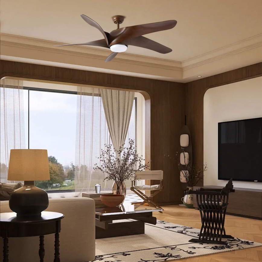 ZEVENTI - Ventilador de techo LED regulable LUCCA LED/18W/230V 3000-6000K Wi-Fi Tuya marrón + control remoto
