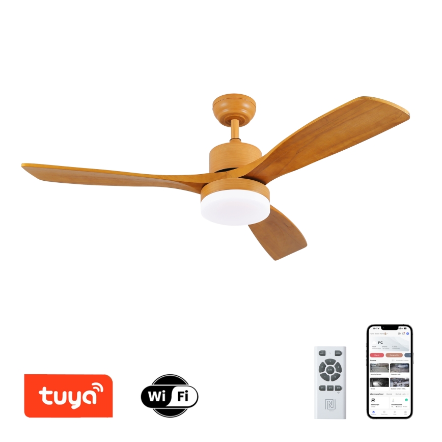 ZEVENTI - Ventilador de techo LED regulable MARE LED/24W/230V 3000-6000K Wi-Fi Tuya roble + control remoto