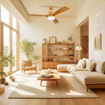 ZEVENTI - Ventilador de techo LED MARE LED/24W/230V 3000/4000/6000K Wi-Fi Tuya roble + mando a distancia