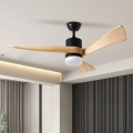 ZEVENTI - Ventilador de techo LED NATURITO LED/18W/230V 3000-6000K Wi-Fi Tuya negro/roble + mando a distancia