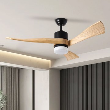 ZEVENTI - Ventilador de techo LED NATURITO LED/18W/230V 3000-6000K Wi-Fi Tuya negro/roble + mando a distancia
