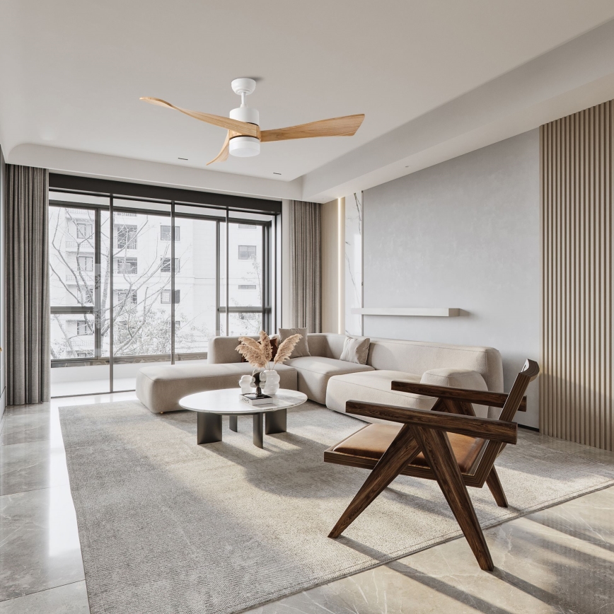 ZEVENTI - Ventilador de techo LED NATURITO LED/18W/230V 3000/4000/6000K Wi-Fi Tuya blanco/roble + mando a distancia