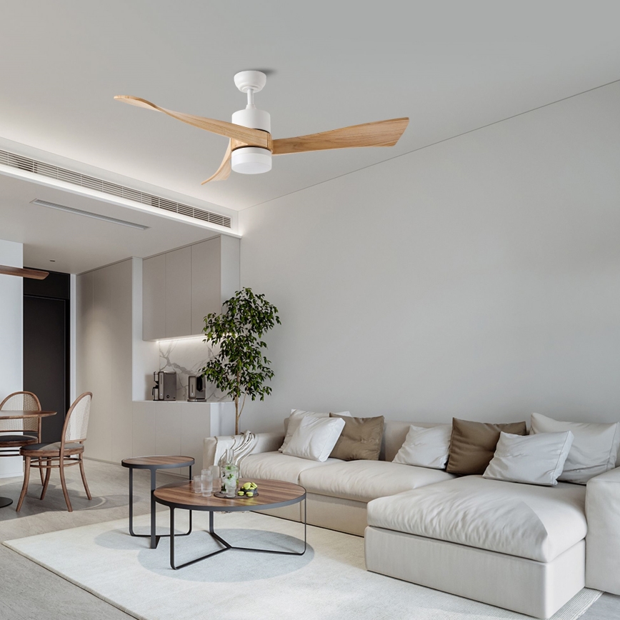 ZEVENTI - Ventilador de techo LED regulable NATURITO LED/18W/230V 3000-6000K Wi-Fi Tuya blanco/roble + control remoto