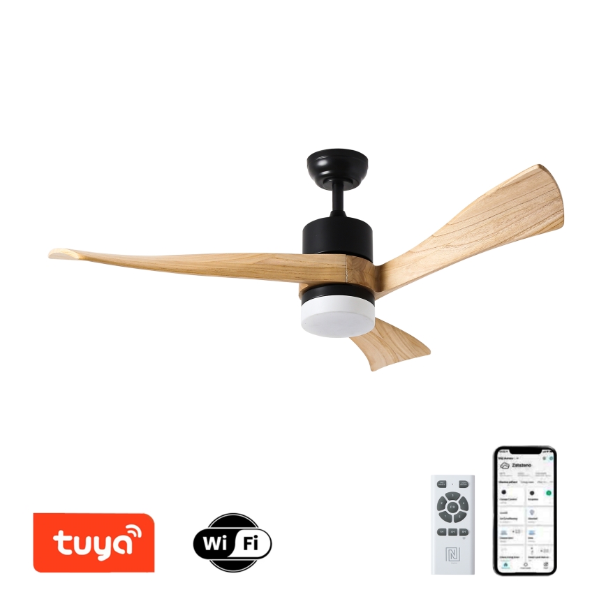 ZEVENTI - Ventilador de techo LED NATURITO LED/18W/230V 3000/4000/6000K Wi-Fi Tuya negro/roble + mando a distancia