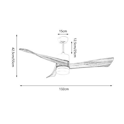 ZEVENTI - Ventilador de techo LED NATURITO LED/18W/230V 3000/4000/6000K Wi-Fi Tuya negro/roble + mando a distancia