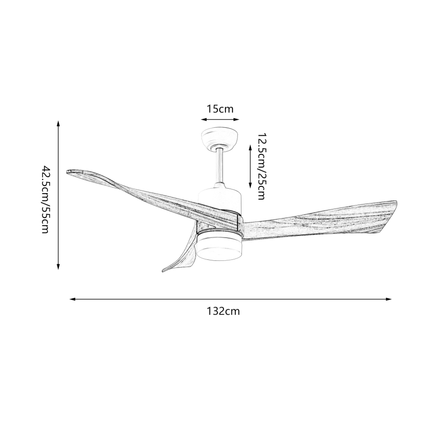 ZEVENTI - Ventilador de techo LED NATURITO LED/18W/230V 3000/4000/6000K Wi-Fi Tuya negro/roble + mando a distancia