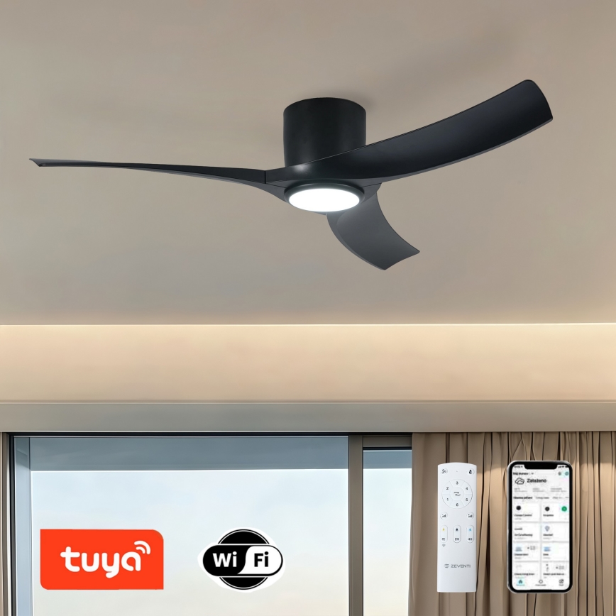 ZEVENTI - Ventilador de techo LED regulable ORBITO LED/24W/230V 3000/4000/6000K Wi-Fi Tuya negro + mando a distancia