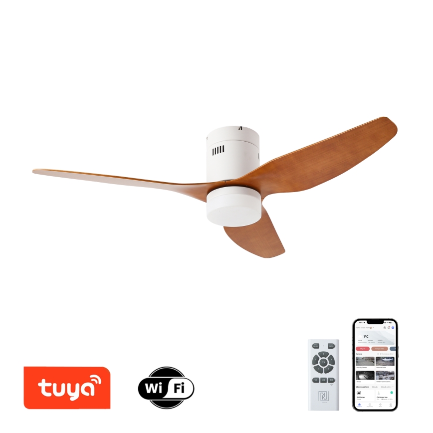 ZEVENTI - Ventilador de techo LED regulable PADUA LED/18W/230V 3000-6000K Wi-Fi Tuya blanco/marrón + control remoto