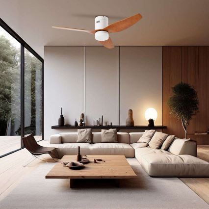 ZEVENTI - Ventilador de techo LED regulable PADUA LED/18W/230V 3000-6000K Wi-Fi Tuya blanco/marrón + control remoto