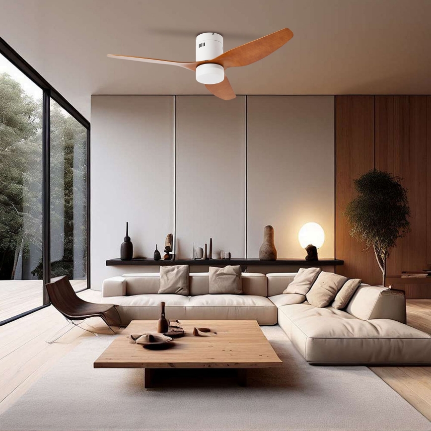 ZEVENTI - Ventilador de techo LED regulable PADUA LED/18W/230V 3000-6000K Wi-Fi Tuya blanco/marrón + control remoto